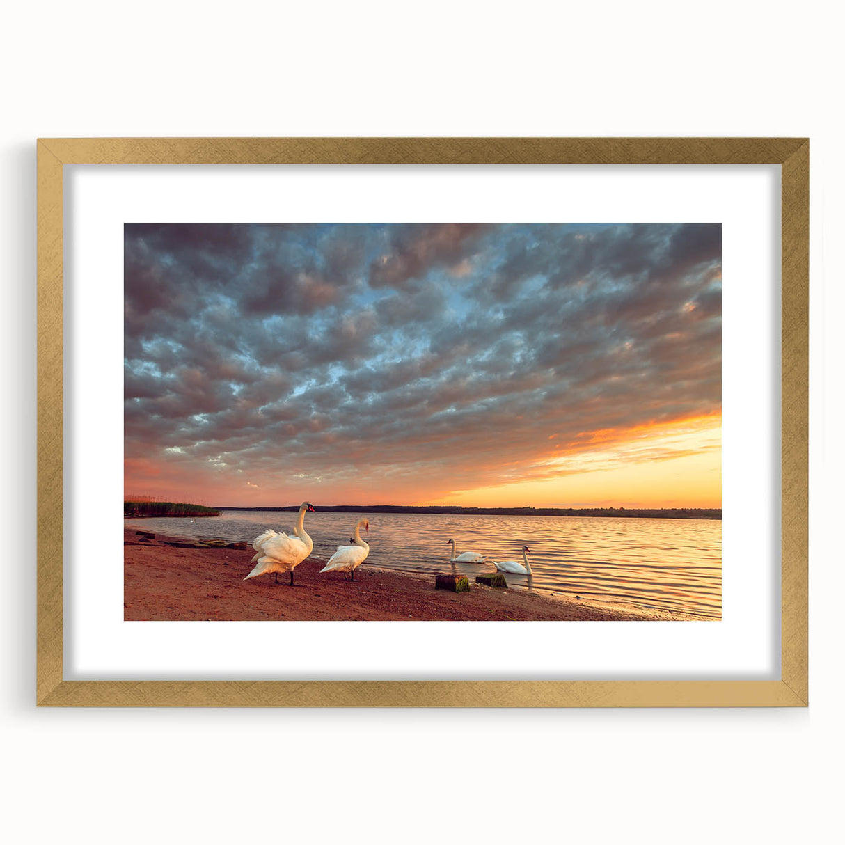 Abstract art print of a European scenery in Lithuania, rendered in muted earth tones on a gold-framed canvas.