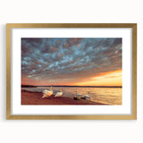 Abstract art print of a European scenery in Lithuania, rendered in muted earth tones on a gold-framed canvas.