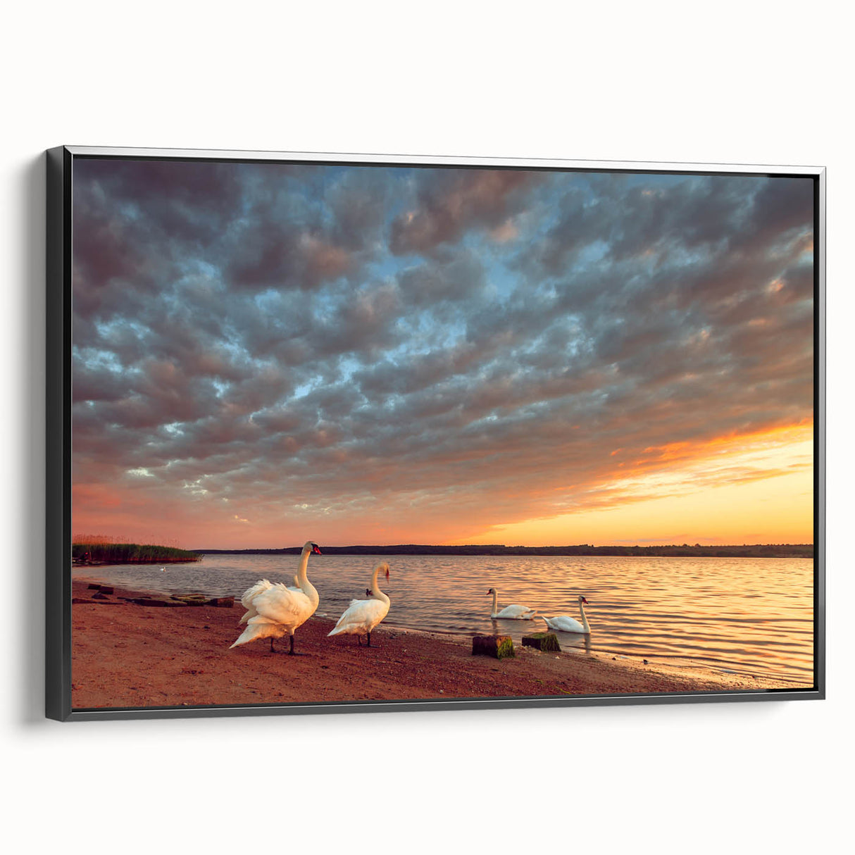 Black and white framed canvas featuring a vintage-style landscape of a Lithuanian scenery, ideal for bedroom wall decor.