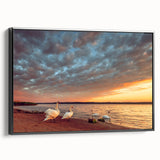 Black and white framed canvas featuring a vintage-style landscape of a Lithuanian scenery, ideal for bedroom wall decor.