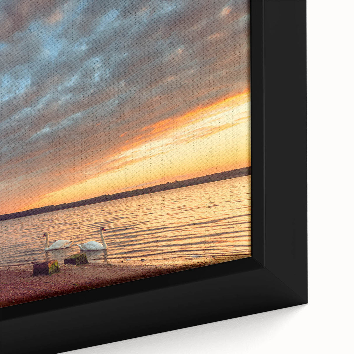 Close-up of textured black wall art featuring a European Lithuanian scenery on a framed canvas, ideal for living room decor.