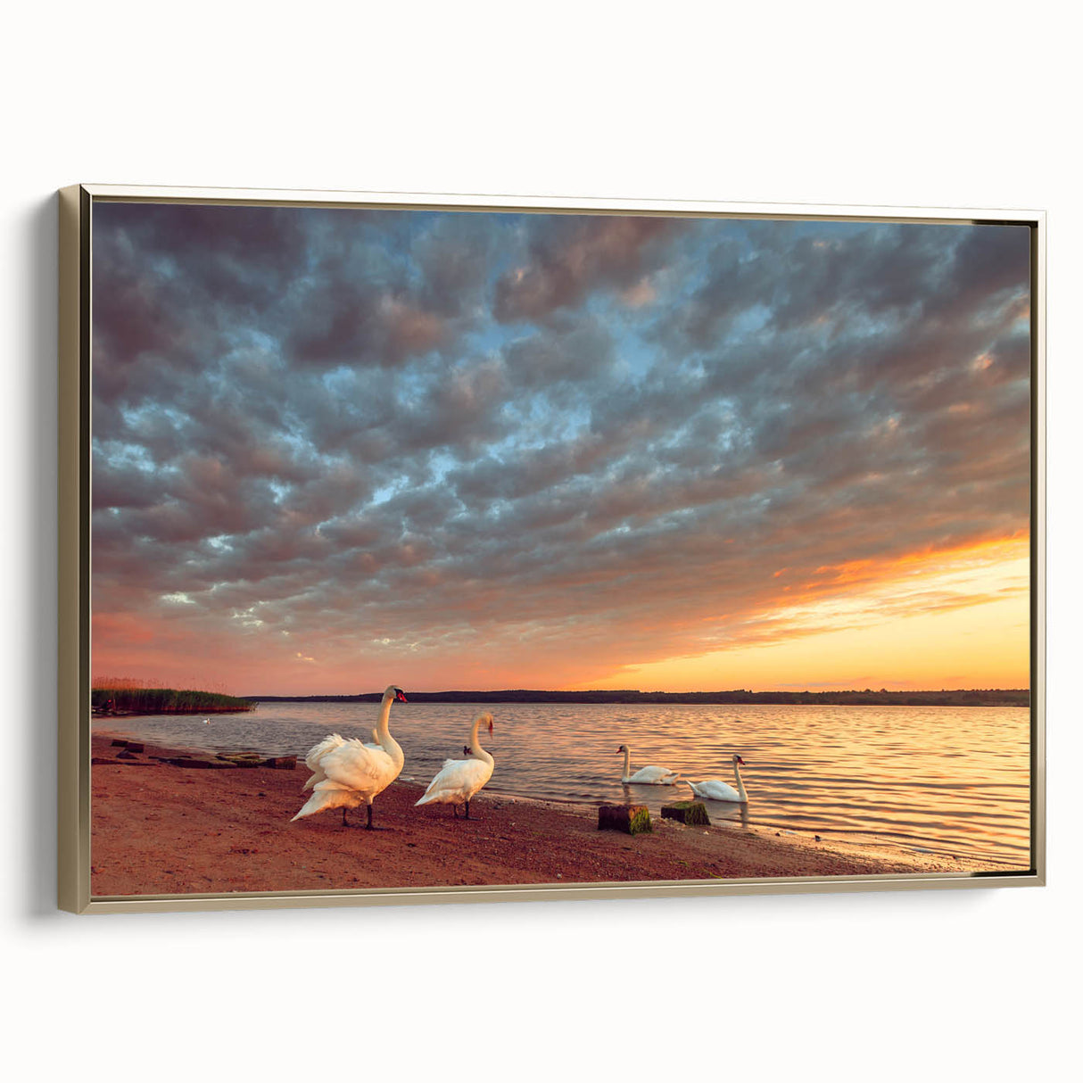 Framed canvas depicting a vintage-style Lithuanian landscape in muted gold and black tones, ideal for bedroom wall art.