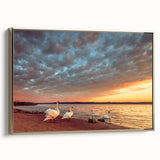 Framed canvas depicting a vintage-style Lithuanian landscape in muted gold and black tones, ideal for bedroom wall art.