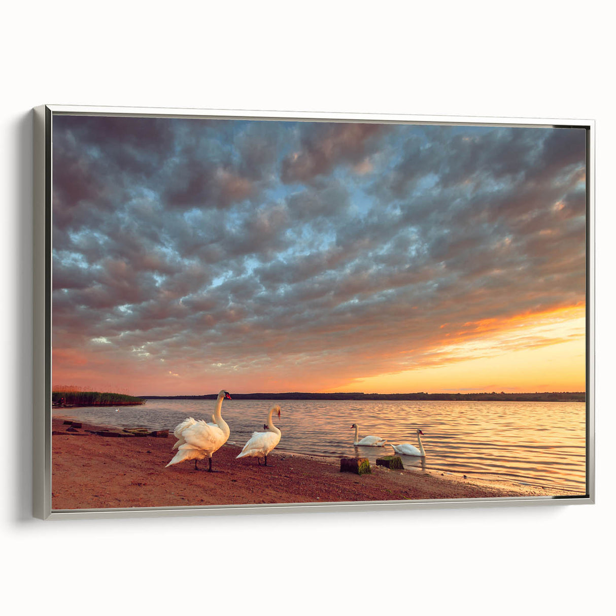 Landscape art painting of a Lithuanian scenery on framed canvas, featuring muted earth tones.