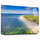 Acrylic print of a European landscape scene, featuring muted earth tones, ideal for dining room decor.