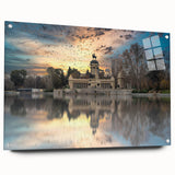Acrylic print of a large abstract interpretation of Madrid with vibrant hues, ideal for dining room decor.