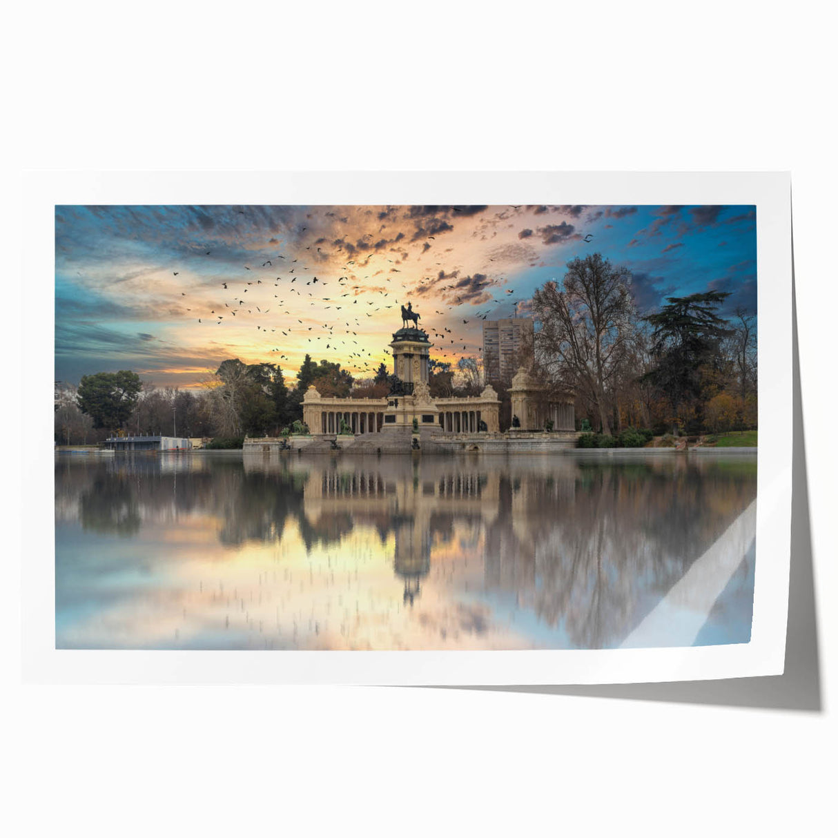 Extra large rolled print of Madrid scenery with floral elements in muted earth tones, ideal for art wall dining room.