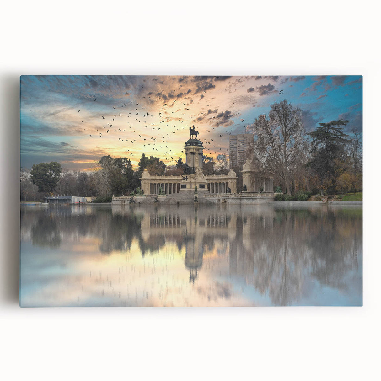 Large black and white canvas of Madrid cityscape, ideal for kitchen wall art.