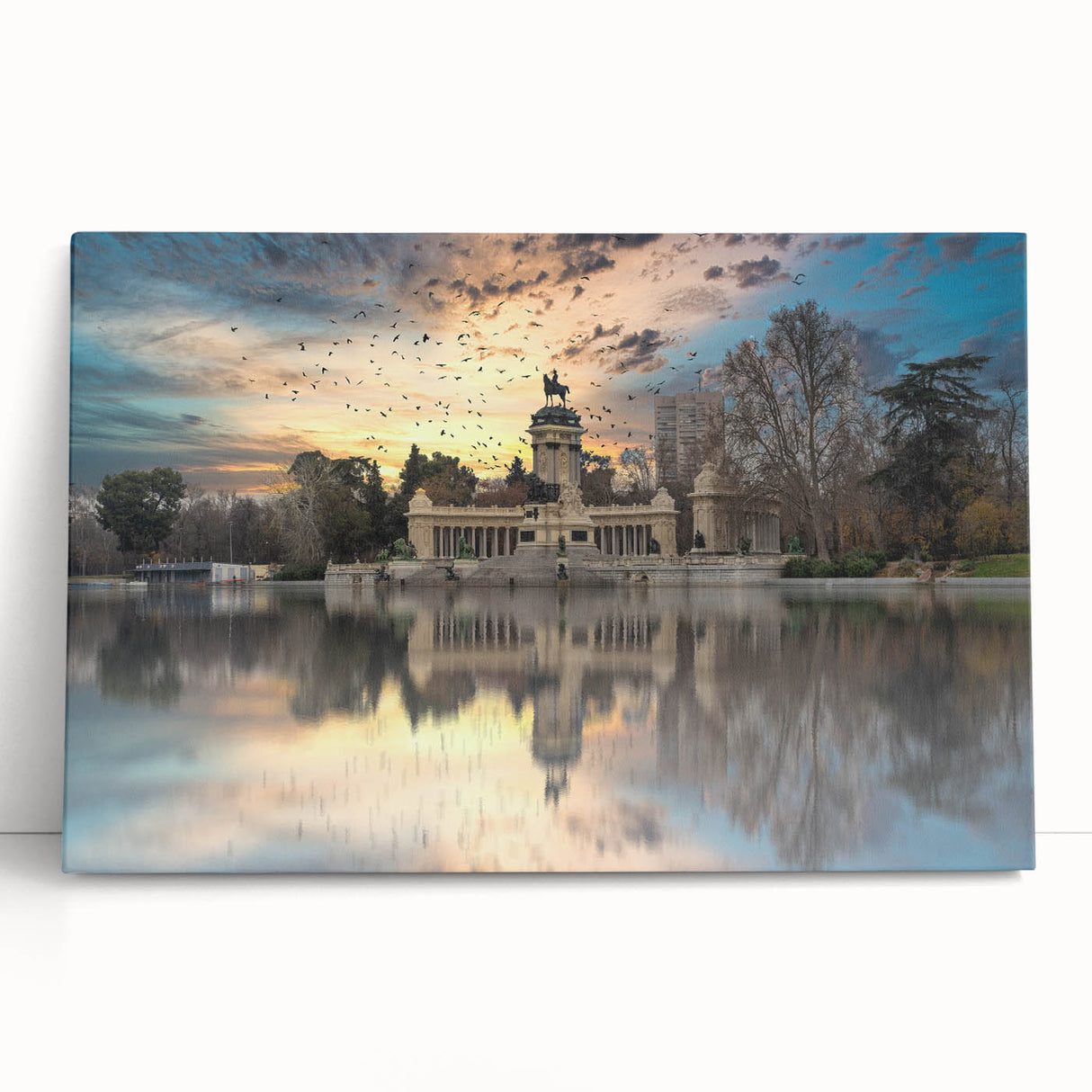 Black and white stretched canvas of Madrid cityscape, ideal for kitchen wall art or bedroom ambiance.