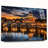 Large abstract acrylic print of a European cityscape, featuring muted earth tones, ideal for bedroom or dining room art.