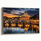 Framed canvas depicting a vintage-style landscape of the Vatican in muted gold and black tones, ideal for bedroom wall art.