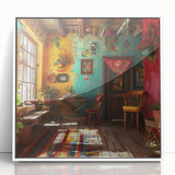 Art Deco style poster of Mexico City, with vibrant colors on white acrylic framed.