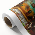 Art Deco poster of Mexico City scenery on rolled canvas, in muted earth tones, ideal for nursery wall art.