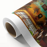 Art Deco poster of Mexico City scenery on rolled canvas, in muted earth tones, ideal for nursery wall art.