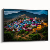 Black and white wall art featuring a vintage landscape of Oaxaca, Mexico on a framed canvas, ideal for bedroom decor.