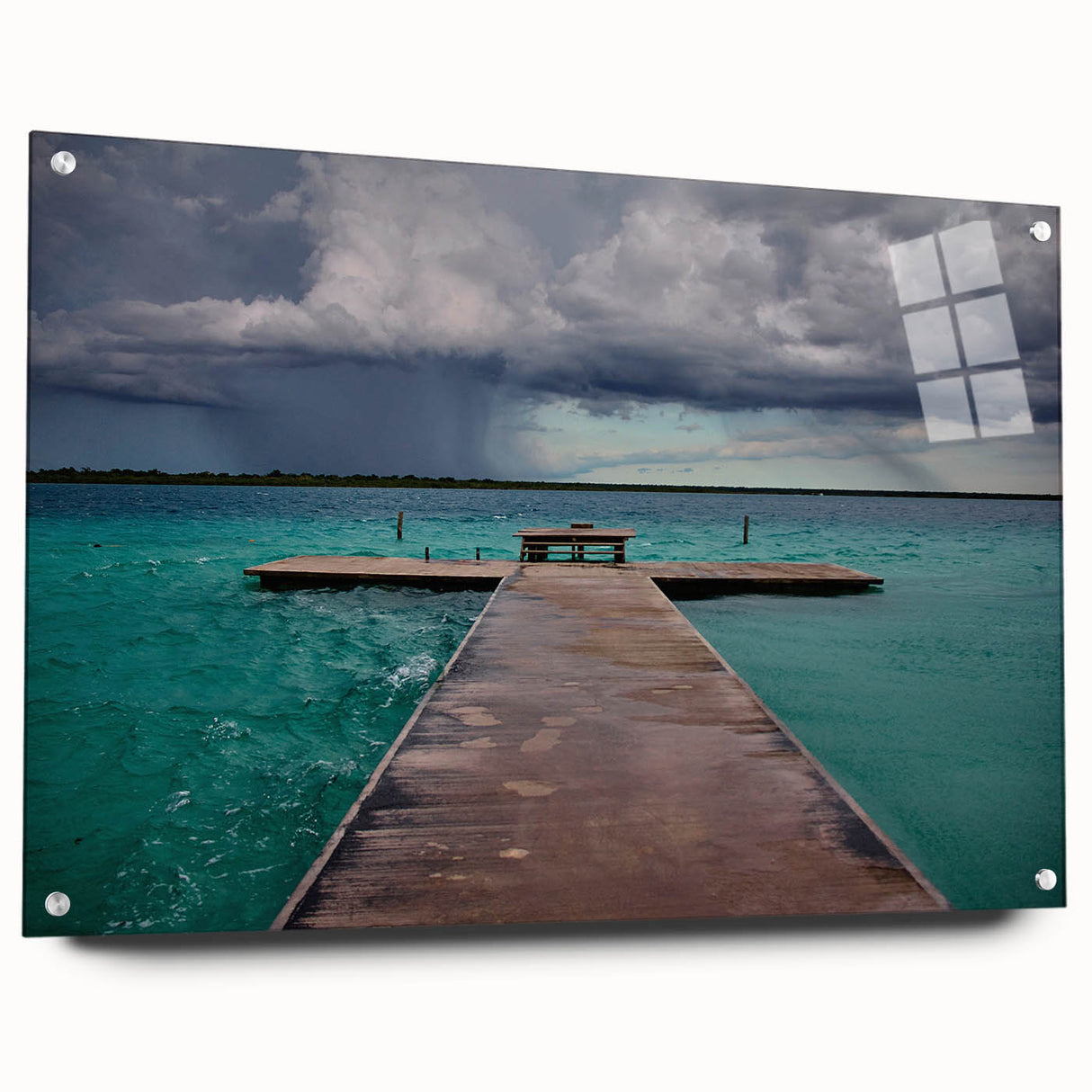 Acrylic print of a large abstract depiction of Quintana Roo scenery in blue and green tones.