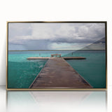 Large art print of Quintana Roo scenery in acrylic, framed in gold, showcasing mid-century modernist style.