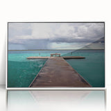 Art deco poster featuring a serene Quintana Roo landscape, in a white framed acrylic, ideal for modern nursery wall art.
