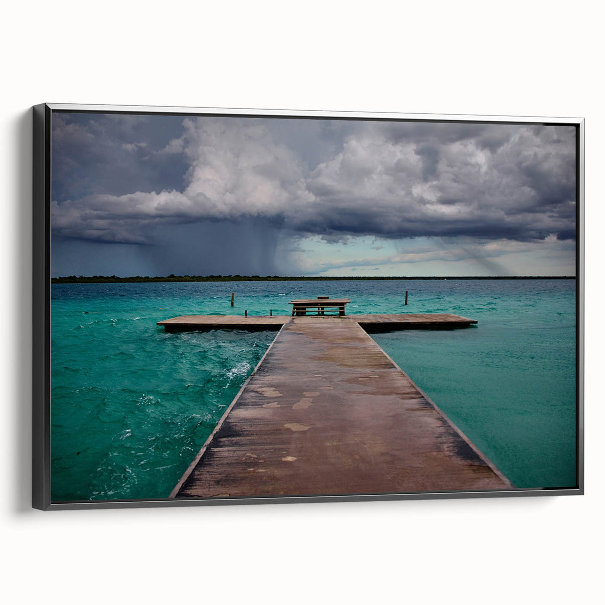 Black and white framed canvas featuring a vintage landscape of Quintana Roo, ideal for bedroom wall decor.