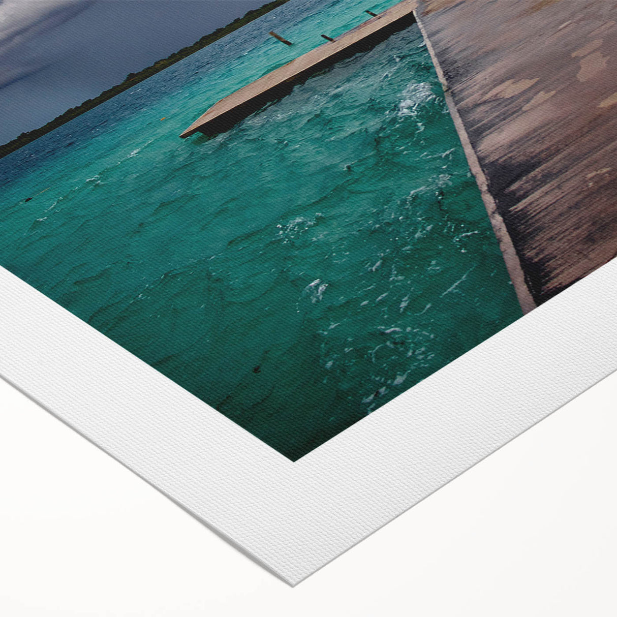 Art deco poster featuring a serene Quintana Roo landscape in muted green and blue tones on rolled canvas.