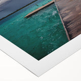 Art deco poster featuring a serene Quintana Roo landscape in muted green and blue tones on rolled canvas.