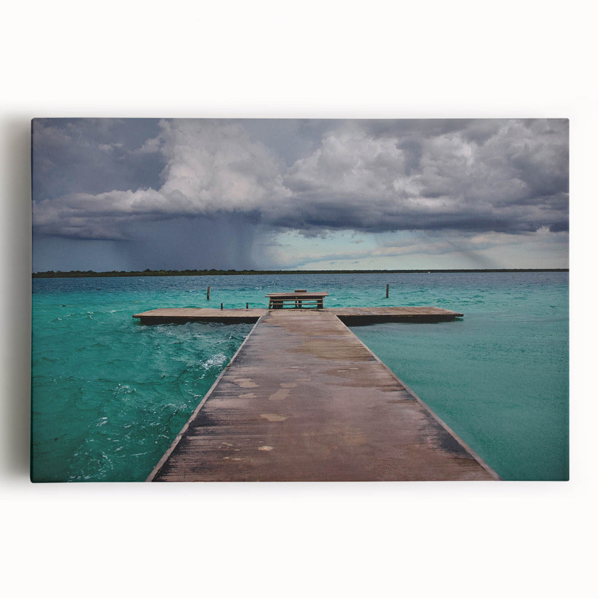 A black and white photograph of Quintana Roo scenery on stretched canvas, ideal for kitchen wall art.