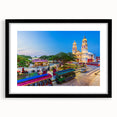 Extra large abstract art print of a textured Yucatan scenery in muted earth tones, framed in black.
