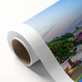 Art Deco poster of Yucatan scenery on rolled canvas, featuring pastel colors ideal for dining room wall art.
