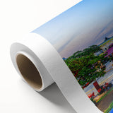 Art Deco poster of Yucatan scenery on rolled canvas, featuring pastel colors ideal for dining room wall art.