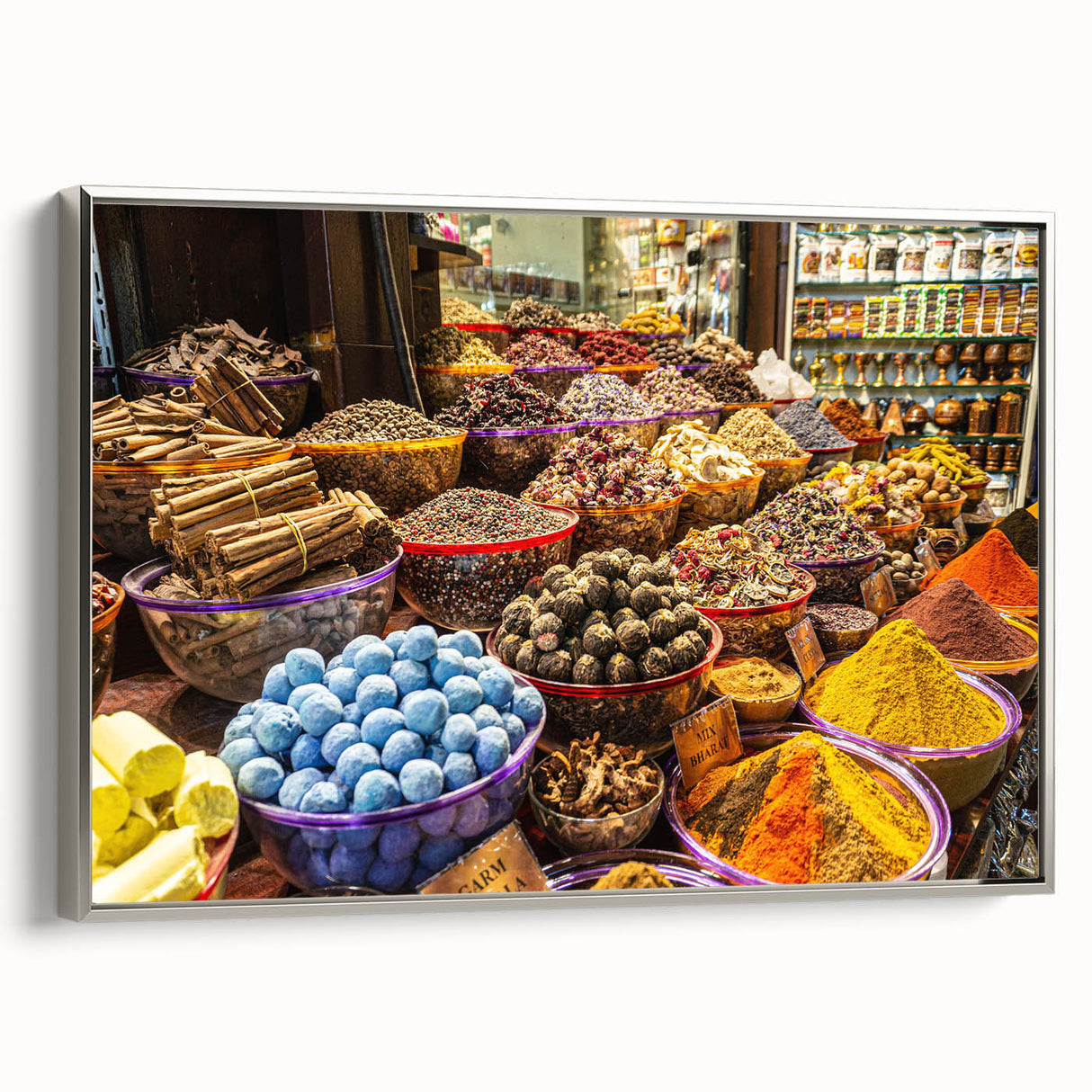 Framed canvas landscape art painting of Dubai's skyline in colorful hues, ideal for living room decor.