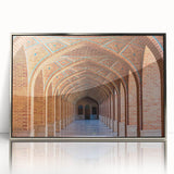 Mid-century modernist art depicting a Middle Eastern landscape in muted earth tones on a framed acrylic print.