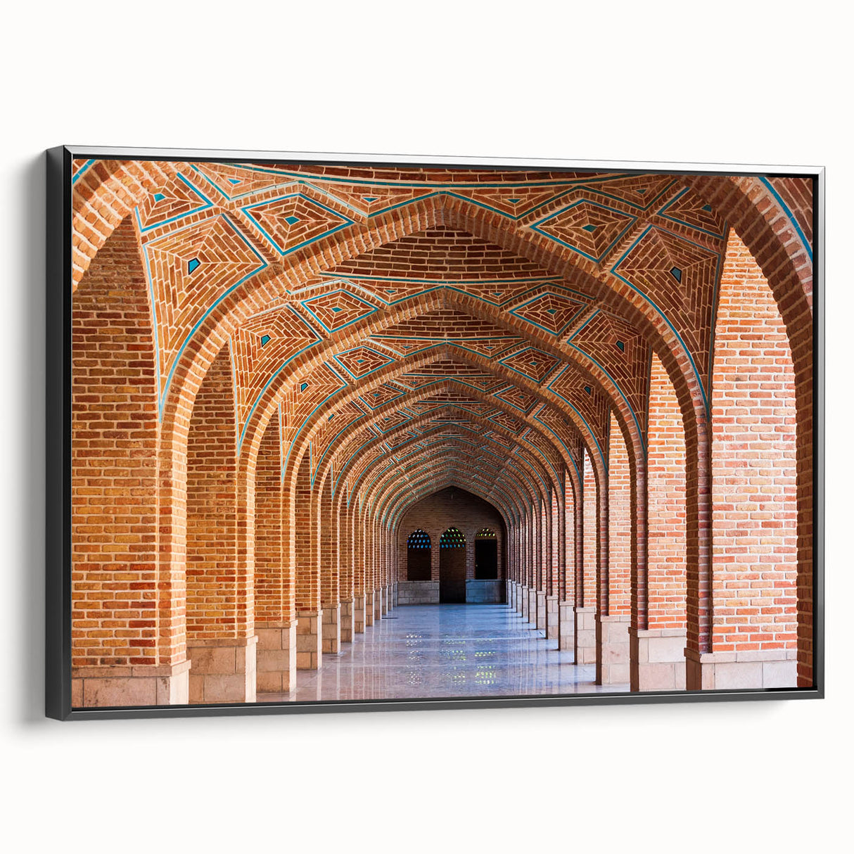 Black and white framed canvas of a Middle Eastern landscape, ideal for bedroom wall art.