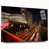 Large abstract wall art of Tel Aviv skyline in muted blue and gray tones on acrylic glass.