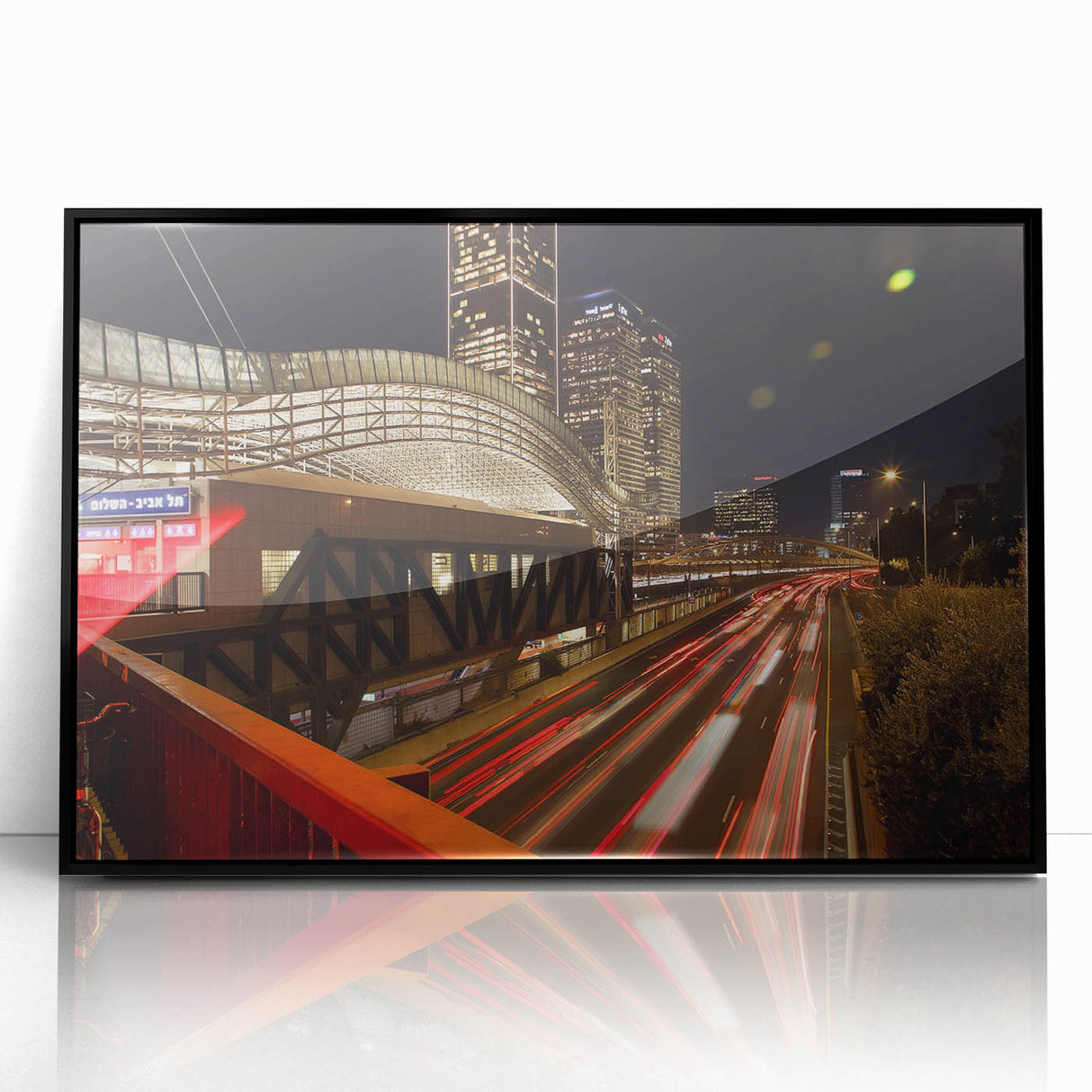 Large abstract wall art of Tel Aviv skyline in muted gray tones on framed acrylic, suitable for modern art wall decor.