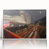 Art deco poster of Tel Aviv skyline in muted pastel shades on white framed acrylic, suitable for modern nursery wall art.