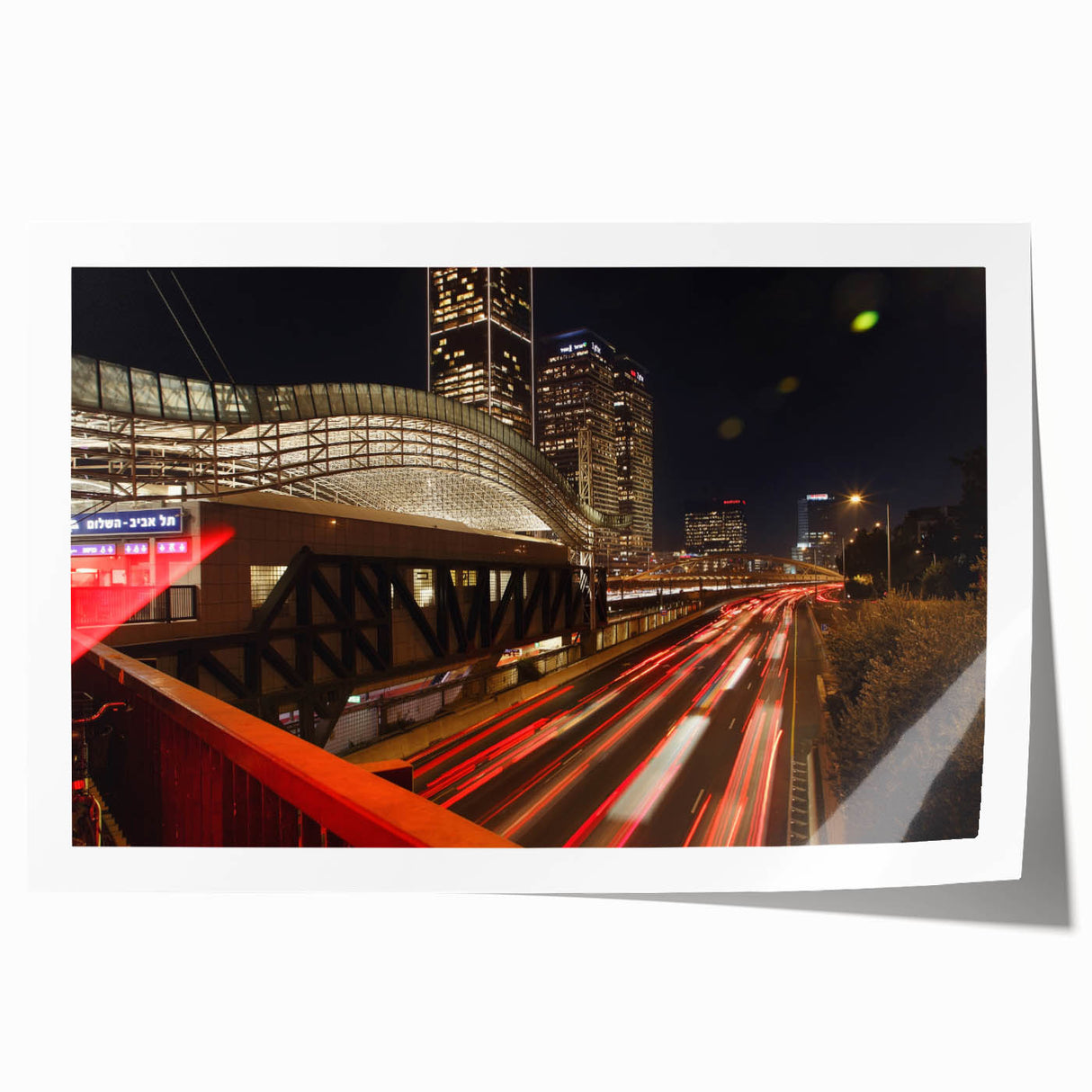 Extra large rolled print of Tel Aviv scenery with floral elements in pastel shades, suited for dining room wall art.