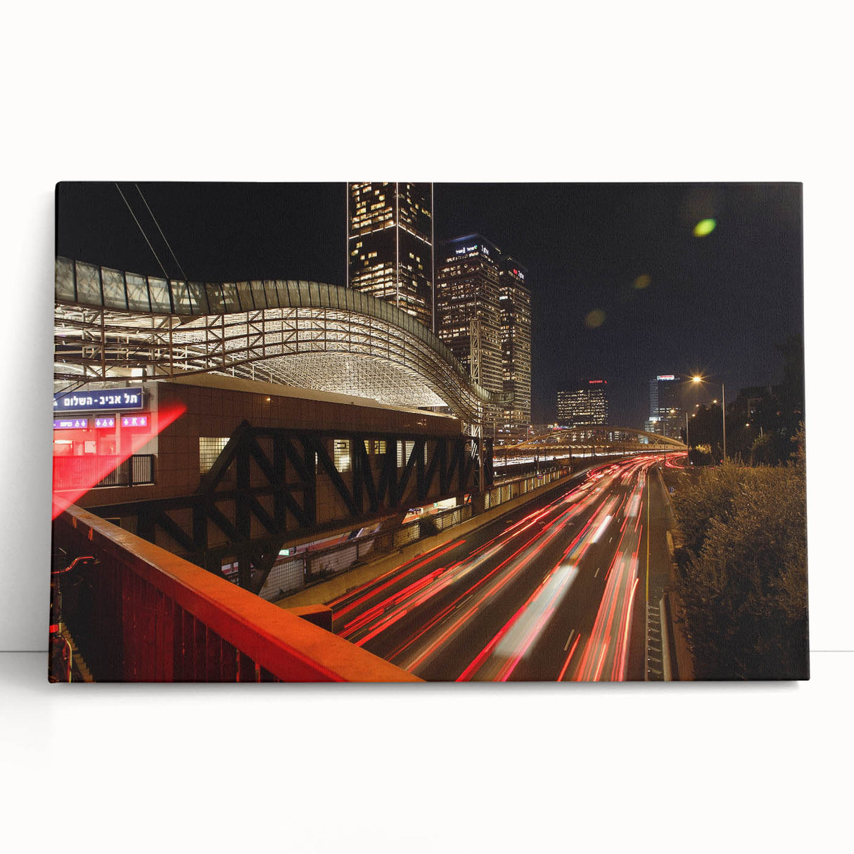 Black and white large art print of Tel Aviv skyline on stretched canvas, ideal for kitchen wall art or bedroom decor.