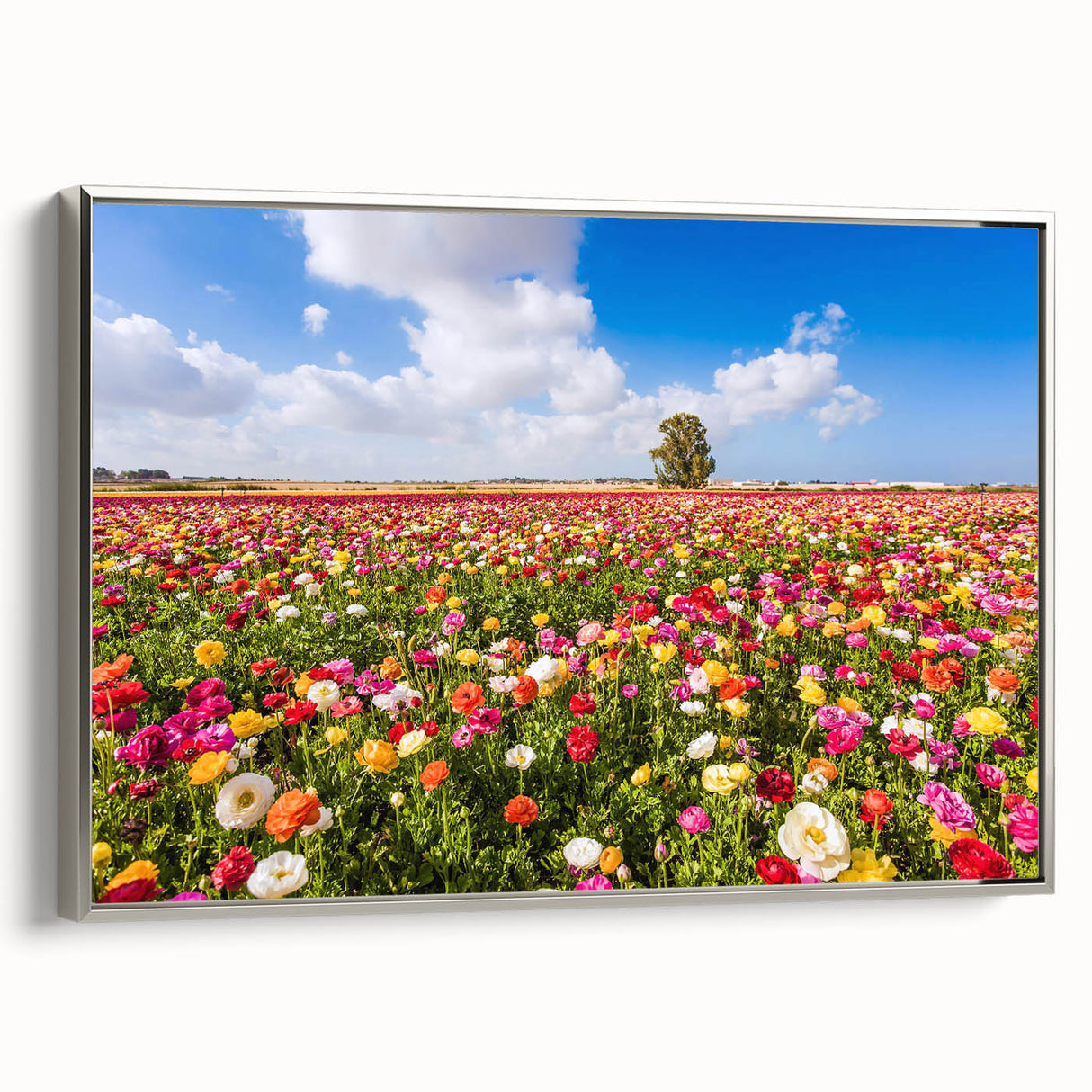 Landscape art painting of a Middle Eastern scenery on silver-framed canvas.