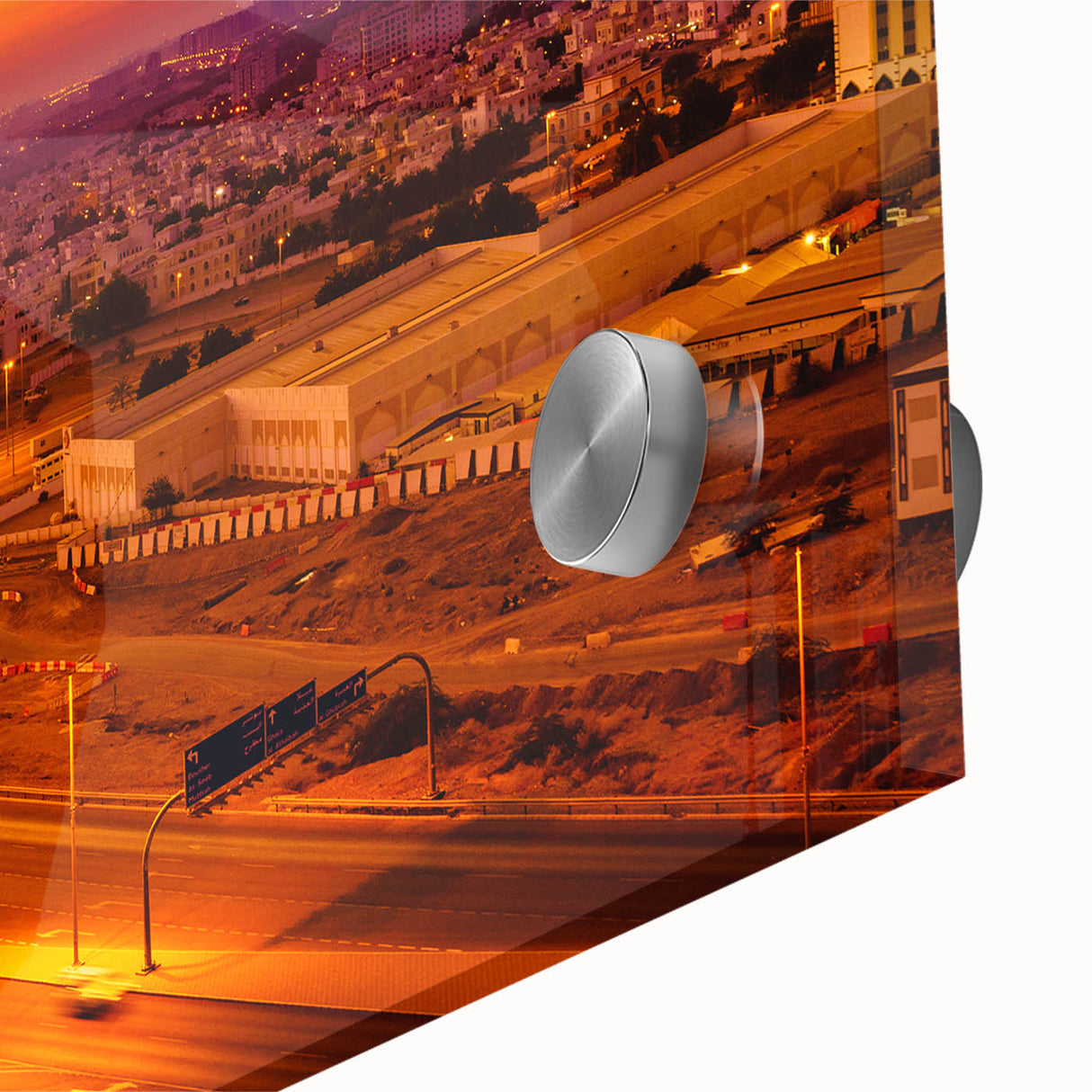 Large abstract wall art depicting a Middle Eastern Oman scenery in muted earth tones on acrylic glass.