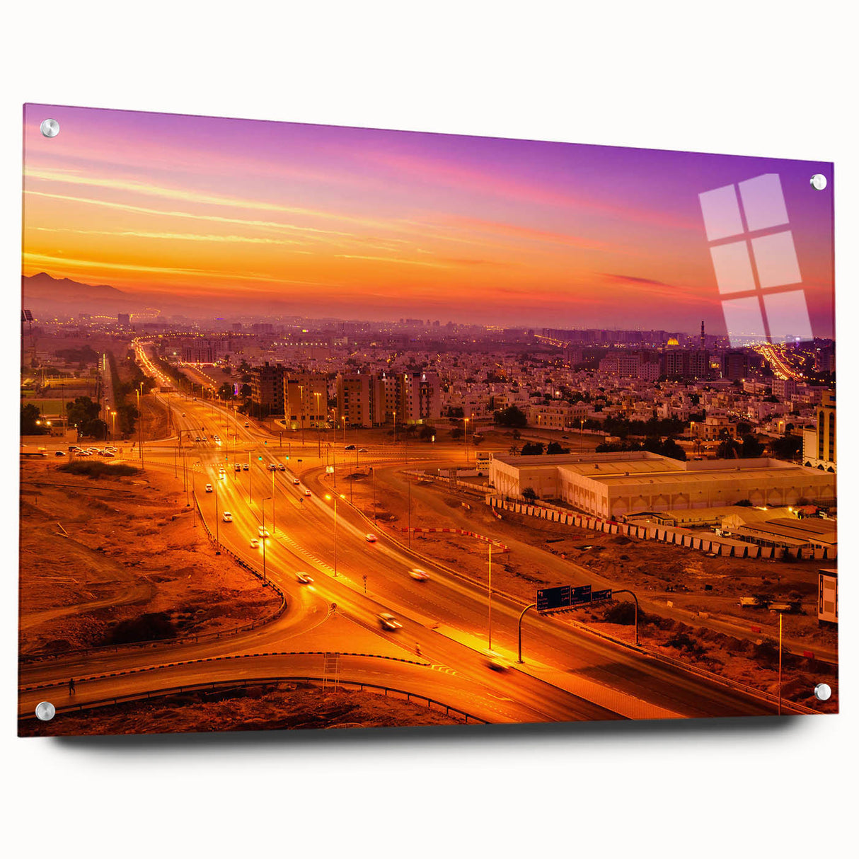 Acrylic glass print of an abstract Oman scenery in muted earth tones, suitable for bedroom or dining room decor.