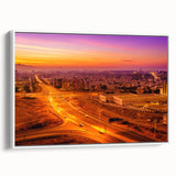 Vintage poster art of a Middle Eastern scenery on a framed canvas, featuring vibrant colorful details.