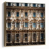 Framed canvas featuring a vintage-style landscape painting of a Saudi Arabian scenery in silver and gold tones.
