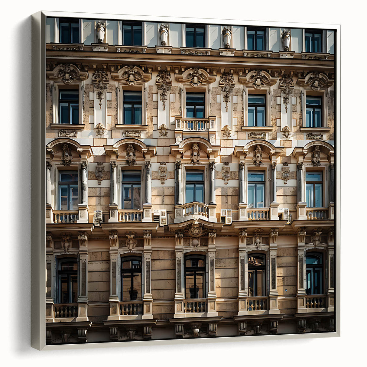 Framed canvas featuring a vintage-style landscape painting of a Middle Eastern scene in colorful and black tones.
