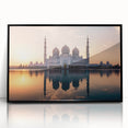 Large abstract wall art of Abu Dhabi skyline in muted gray and black, framed acrylic, ideal for modern office decor.
