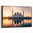 Black and white framed canvas featuring a vintage-style landscape of Abu Dhabi, ideal for bedroom wall art.