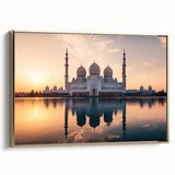 Framed canvas of Abu Dhabi landscape in black and gold tones, suitable as wall art for bedroom.