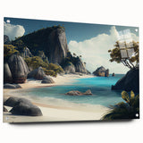Acrylic print of a large abstract ocean scene in blue and turquoise hues, suitable for bedroom or dining room decor.