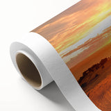 Art deco poster of Canterbury, New Zealand scenery on rolled canvas, in muted earth tones, ideal for nursery wall art.