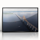 Large abstract wall art depicting a stylized Brazilian landscape in vivid colors, framed in black acrylic.