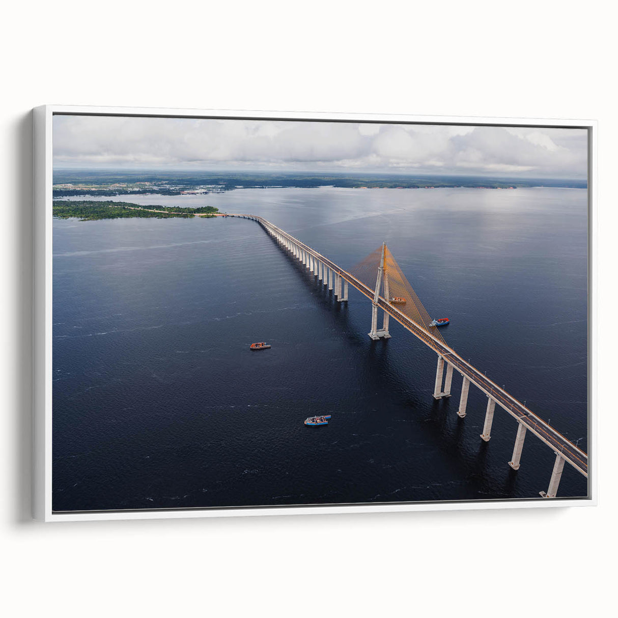 Vintage poster art of a Brazilian landscape on framed canvas, featuring vibrant colors, ideal for living room decor.